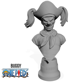 buggy bust - one piece anime fan art statue 3dprint op monkey thief luffy zoro nami sanji ace baggy free 3d print model - Mito3D