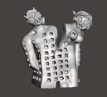 building manga character gas mask sculpture art artist fantasy 3d print model - Mito3D