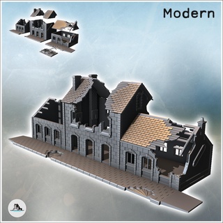building paved sidewalk inclined access two side wings ruined version 8 - modern ww2 ww1 world war diaroma wargaming rpg mini hobby Game architecture tabletop miniatures scenery wargame game terrain accessories normandy west contempory flames yankee walking crisis bolt 3d print model - Mito3D