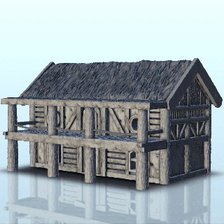 building thatched roof large wooden terrace 7 - warhammer age sigmar alkemy lord rings war rose warcrow saga architecture house miniatures scenery wargame figures game terrain dungeon dark fantasy games accessories middle 3d print model - Mito3D