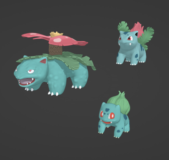 bulbasaur + evoluciones miniatura animal 3d impresión pokemon 3d print model - Mito3D