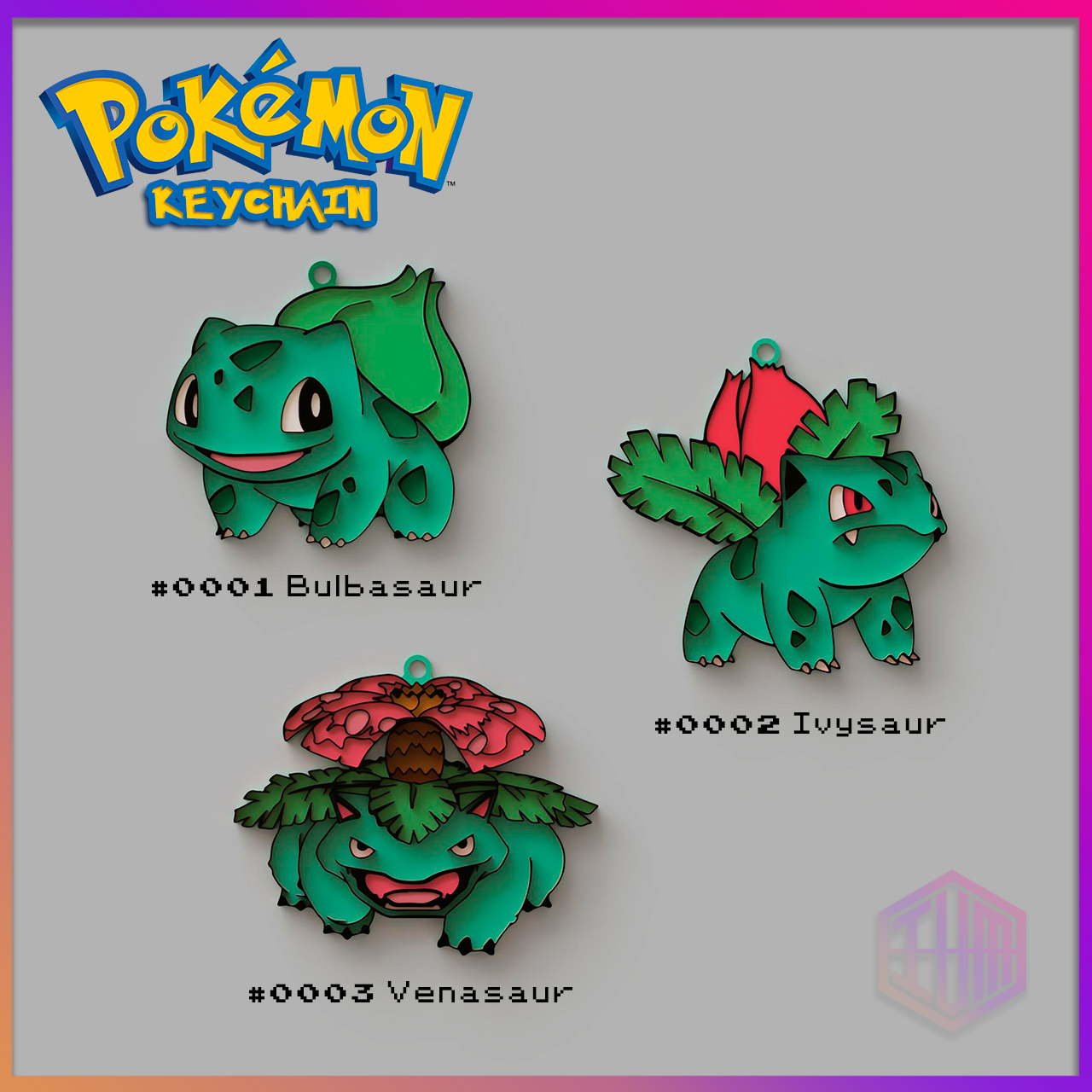 bulbasaur - ivysaur venasaur keychain pack pokemon collection 3D print model - Mito3D