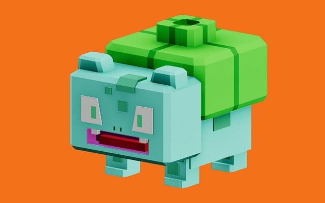 bulbasaur block pokequest pokemon toy fan art anime character mini multi color key chain 3d print model - Mito3D