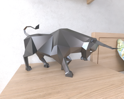 bull lowpoly animal geometric origami art sculpture statue faceted decorative model wall low poly fantasy 3d print model - Mito3D