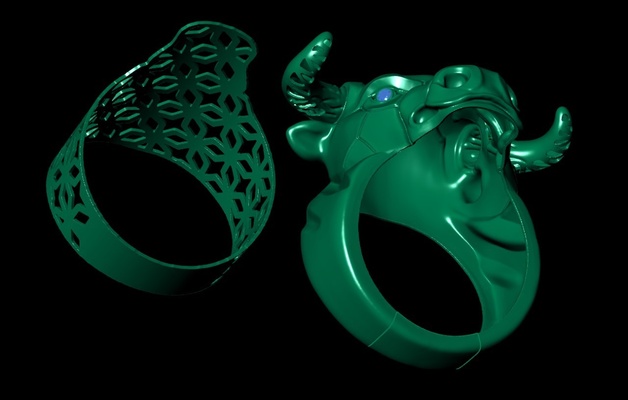 boğa yüzük takı altın yazdırılabilir elmas mücevher düğün nişan moda platin güzellik parmak engagemnt vintag bileklik yüzükler 3d print model - Mito3D