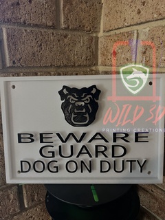 bulldog attenzione guardia cane cartello animali domestici casa cancello recinzione mamma papà nan pop famiglia proteggere avvertimento 3d print model - Mito3D