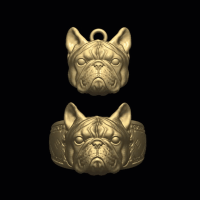 buldogue franco s anillo y dije frances francês anel charme cão joalheria peludo exótico valentão americano escultura perro arte brinquedos 3d print model - Mito3D