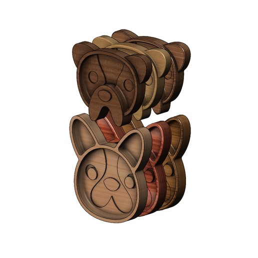 bulldog wooden bowl 3d print model french dog cartoon wood houseware kitchenware plate dish container relief printable cnc carving artcam feeder animal decor art sculpture 3D print model - Mito3D