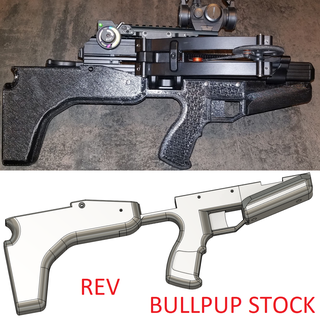 bullpup stock rev supersonic fma crossbow striker ballista bat reverse draw buttstock 3d print model - Mito3D
