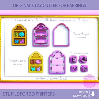 bundle cabinet polymer clay cutters digital stl file 3 sizes 2 cutter version sharp download jewelry earrings mamma cookie set miniature witchy 3d print model - Mito3D