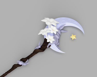 bunny's crescent white mage staff 3d print model - Mito3D