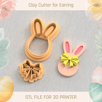 bunny egg ribon easter polymer clay cutters cutter tools earring busket rabbit 3d print model - Mito3D