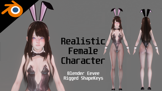 Hase Mädchen realistisch weiblich Charakter Mixer eevee Kunst Bunnygirl jung Frau blender3d Modell Weiß niedlich Körper Anime Person 3d print model - Mito3D