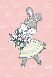 lapin fille Pâques biscuit coupeur fleurs floral robe 3d print model - Mito3D