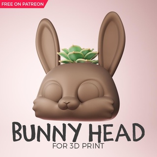 bunny head - free support plant pot- print place pot plants rabbit cactus succulent desk animal 3d print model - Mito3D
