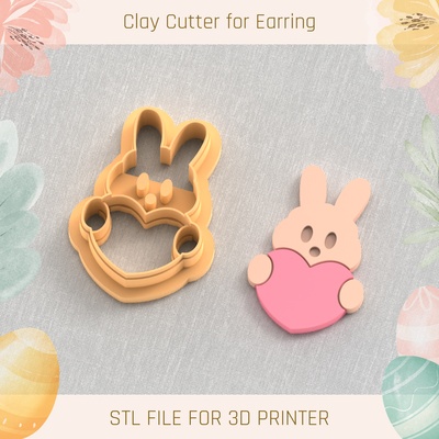 bunny heart easter polymer clay cutters cutter tools earring egg busket rabbit 3d print model - Mito3D