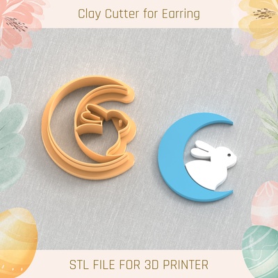 bunny moon easter polymer clay cutters cutter tools earring egg busket rabbit 3d print model - Mito3D