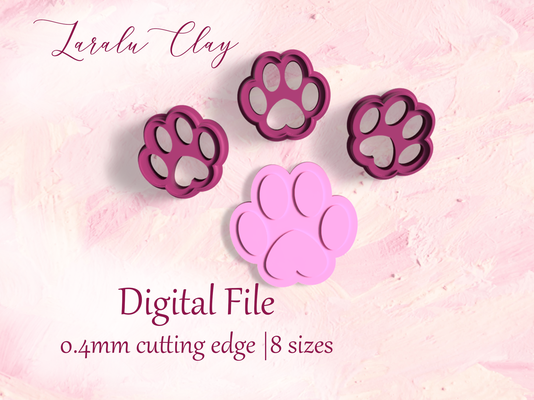 bunny paw 1 clay cutter stl digital file 8 sizes dog print cookie cutters polymer earrings laralu easter 3d print model - Mito3D