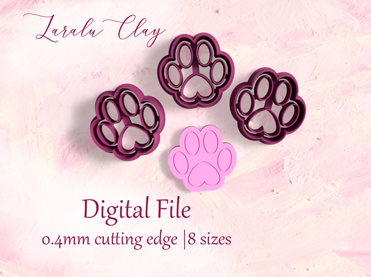 bunny paw 2 clay cutter stl digital file 8 sizes dog print cookie cutters polymer earrings laralu easter 3d print model - Mito3D