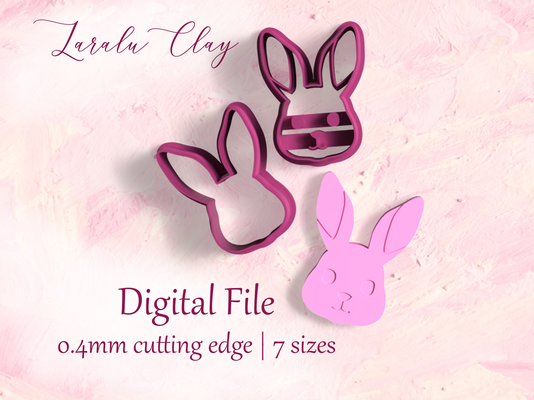 bunny polymer clay cutter stl digital file 7 sizes cookie cutters earrings easter rabbit face head laralu 3d print model - Mito3D