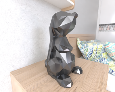 bunny rabbit lowpoly animal geometric origami art sculpture statue faceted decorative model wall low poly fantasy 3d print model - Mito3D