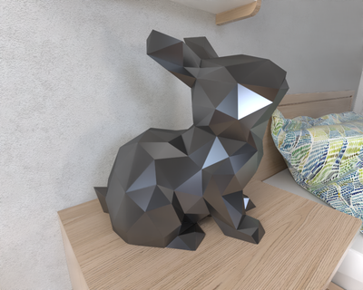 Hase Lowpoly Tier geometrisch Origami Kunst Skulptur Statue facettiert dekorativ Modell Mauer niedrig poly Fantasie 3d print model - Mito3D