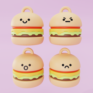 Burger Schlüsselbund niedlich Lebensmittel Stimmung glücklich traurig wütend kawaii Beste Freunde Lowpoly Kunst Spielzeug Schmuck 3d print model - Mito3D