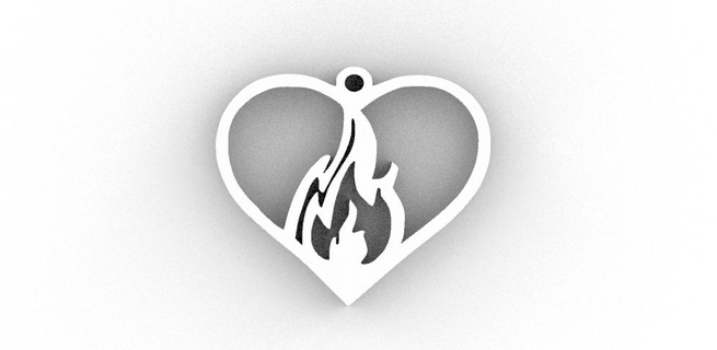 burning love pendant decoration decor 2d interior design art nerd keychain emblem logo accessory fire 3d print model - Mito3D