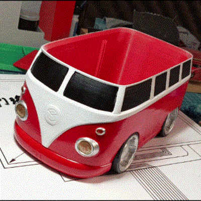 bus kombi box car toon cartoon micro t1 volkswagen hotwheels toy stance q scale pen holder tooned fullmodel revel organizer tool 3d print model - Mito3D