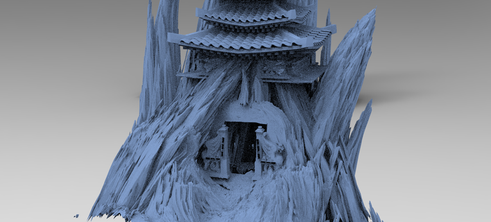 Bushido tapınak şakak mabet kayalar 3 dağ binmek arazi kış Noel fantezi dondurulmuş dış manzara kale mimari bina Ortaçağa ait tarihi şehir manzarası Japonya Kaya 3d print model - Mito3D