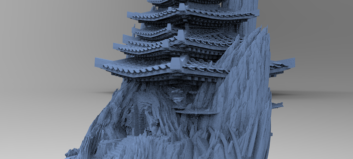 Bushido Tempel Felsen 4 Berg montieren Terrain Winter Weihnachten Fantasie gefroren Außen Landschaft Schloss Architektur Gebäude mittelalterlich historisch architektonisch Stadtbild Japan 3d print model - Mito3D