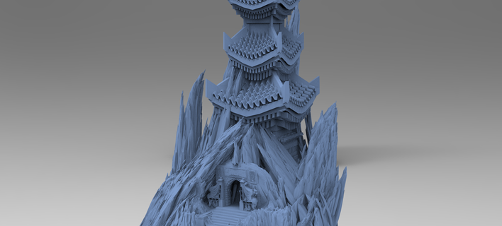 Bushido tapınak şakak mabet kayalar 5 dağ binmek arazi kış Noel fantezi dondurulmuş dış manzara kale mimari bina Ortaçağa ait tarihi şehir manzarası Japonya Kaya 3d print model - Mito3D