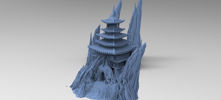 Bushido tapınak şakak mabet kayalar kar dağ binmek arazi kış Noel fantezi dondurulmuş dış manzara kale mimari bina Ortaçağa ait tarihi şehir manzarası 3d print model - Mito3D