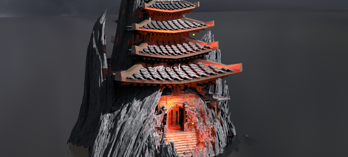 Bushido savaşçı tapınak şakak mabet Kitbash 3 binmek kayalar arazi kış Noel fantezi dondurulmuş manzara kale mimari bina Ortaçağa ait tarihi şehir manzarası Japonya Kaya bilim fi dış 3d print model - Mito3D