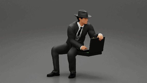 homem negocios chapéu sentado segurando pasta dinheiro Garoto motorista masculino personagem humano mulher anatomia estátua escultura impressão diorama 164 negócio 3d print model - Mito3D