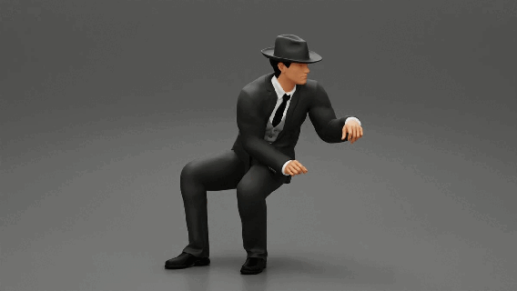 homem negocios chapéu sentado Garoto motorista masculino personagem humano mulher anatomia estátua escultura impressão diorama 164 negócio pasta dinheiro 3d print model - Mito3D