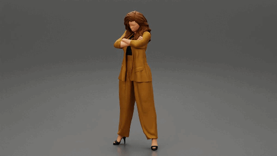businesswoman standing crossed hands woman posing fashion body clothes girl character human female anatomy statue sculpture morph print people model dress hair 3d print model - Mito3D