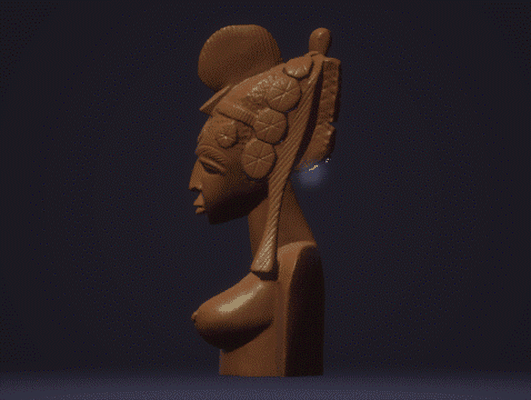 buste africain ethnique femme sein sculpture art bois statue statua mamelons scanné visage 3d print model - Mito3D