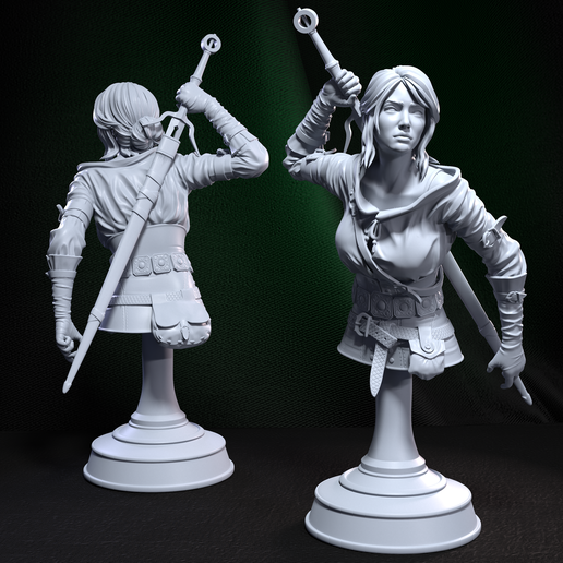 büst Ciri Sanat Cadı 3 dnd heykelcik Gerald kılıç masaüstü canavar hayran 3D print model - Mito3D