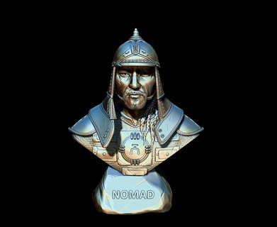 Büste Dschingis Khan Mongol Mogul mongolisch Kippschak Nomade Krieger Soldat Berserker kasakh Porträt Helm Rüstung Asien Temujin druckbar 3d print model - Mito3D