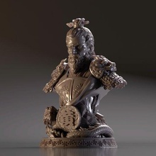 busto huang zhong romance reinos 3d impresión modelo Arte huangzhong joyería joya China chino imprimible oriental esculturas canalla platino tallado madera anillo deco 3d print model - Mito3D