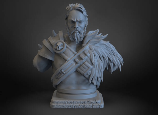 busto of bárbaro guerrero hombre combatiente vikingo batalla escultura estatua 3d print model - Mito3D