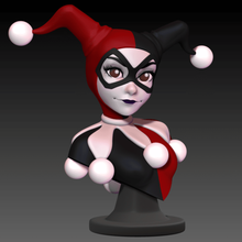 bust posed - harley quinn harleen quinzel harlequin clown villian girl female pretty cute comic dc batman joker 3d print model - Mito3D