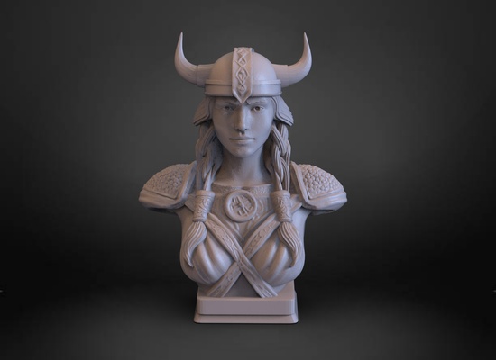 busto mujer vikinga arte vikingo escultura estatua nordico guerrero hacha hombre 3d print model - Mito3D