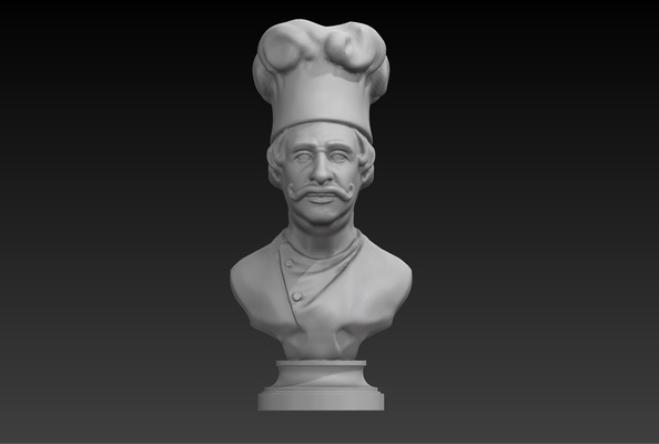 busto un chefe cozinha arte cozinhar restaurante cocina assistente pires ventilador cultura figura 3d print model - Mito3D