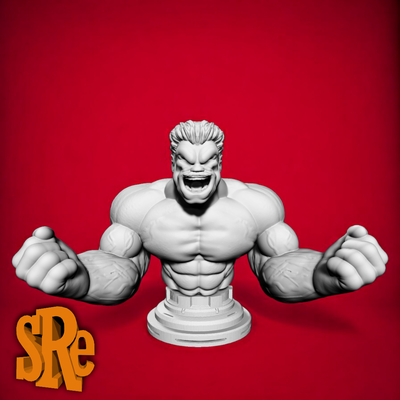 busto vermelho hulk arte maravilha temerário raio ross loki vengadores louva deus drax estrela senhor groot ferro homem pantera negra 3d print model - Mito3D