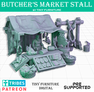 butcher's market stall miniatures tabletop wargames roleplaying pathfinder dungeons dragons terrain fantasy 28mm 3d print model - Mito3D
