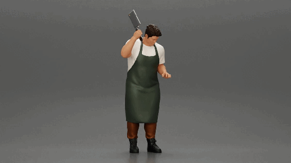 butcher standing holding cleaver cutting something 3d print model - Mito3D