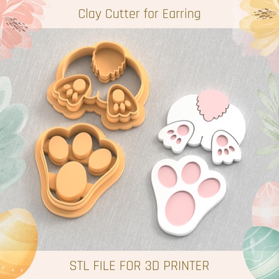 butt bunny footprints easter polymer clay cutters cutter tools earring egg busket rabbit 3d print model - Mito3D