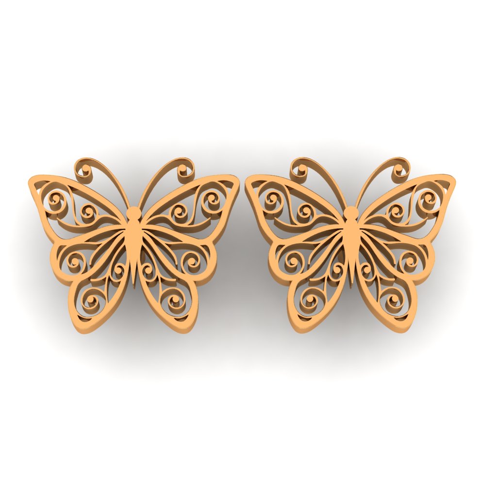Schmetterling Vögel Schmuck Kunst zart Ohrring wertvoll Gold Geschenk 3D print model - Mito3D